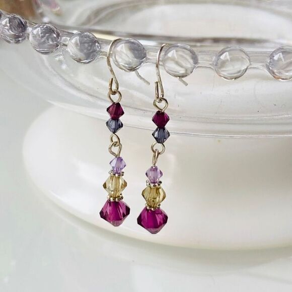 3/$15 Purple Crystal Silver Dangle Earrings - Picture 1 of 3